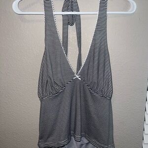 Black and White Striped Halter Tank Top